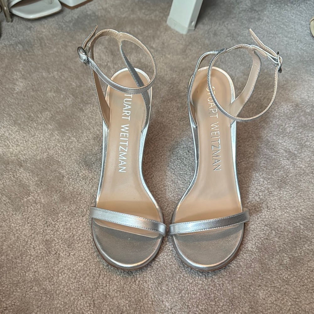Stuart Weitzman Silver Barelynude 100 Sandal